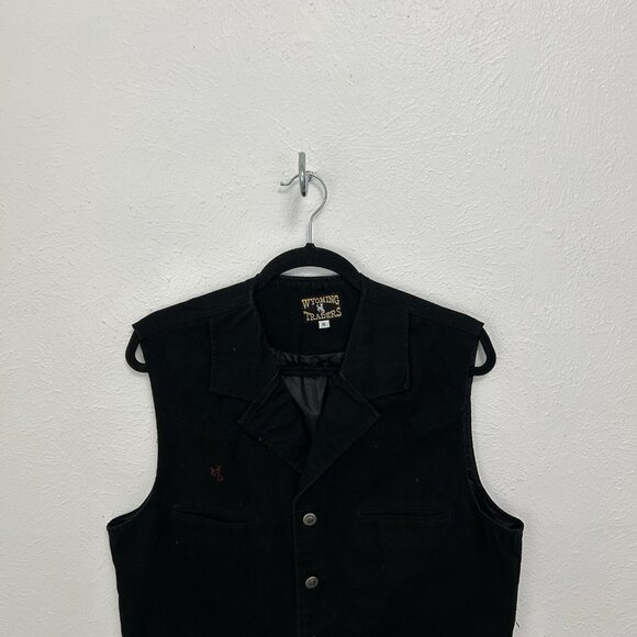 Wyoming Traders Black Denim Western Cotton Vest Mens M Button Up Rodeo Pockets - Picture 2 of 11